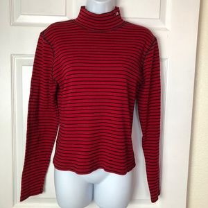 Classic Ralph Lauren Red and Navy Striped Turtleneck